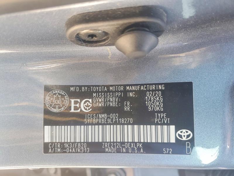 Продаж на аукціоні авто 2020 Toyota Corolla, vin: 5YFBPRBE9LP118270, номер лоту: 77667705