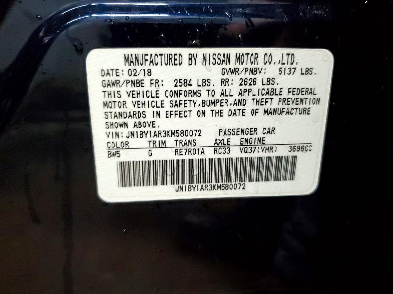 Aukcja sprzedaży 2019 Infiniti Q70, vin: JN1BY1AR3KM580072, numer aukcji: 78736025