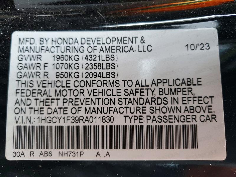 Aukcja sprzedaży 2024 Honda Accord, vin: 1HGCY1F39RA011830, numer aukcji: 77819665
