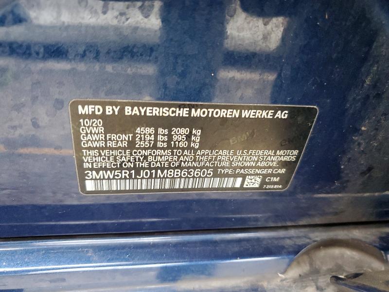 Aukcja sprzedaży 2021 Bmw 330i, vin: 3MW5R1J01M8B63605, numer aukcji: 77620025