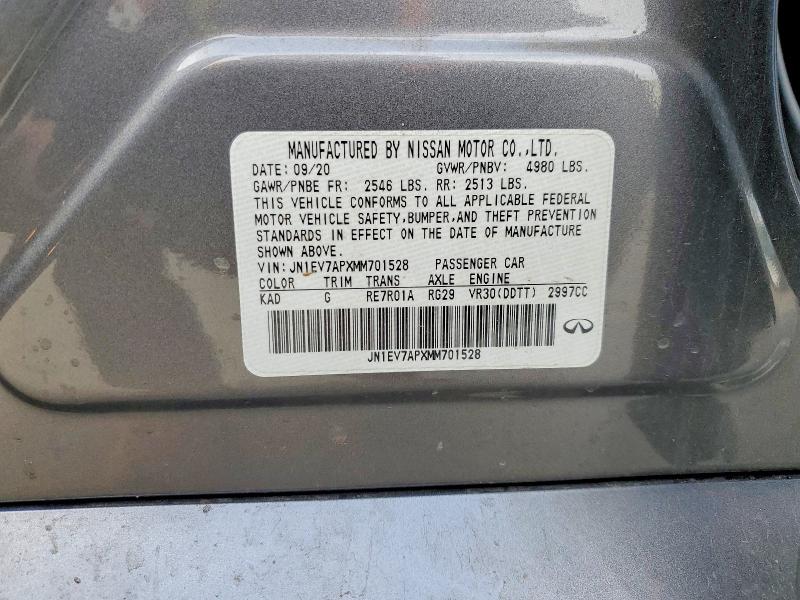 78323395 :رقم المزاد ، JN1EV7APXMM701528 vin ، 2021 Infiniti Q50 مزاد بيع