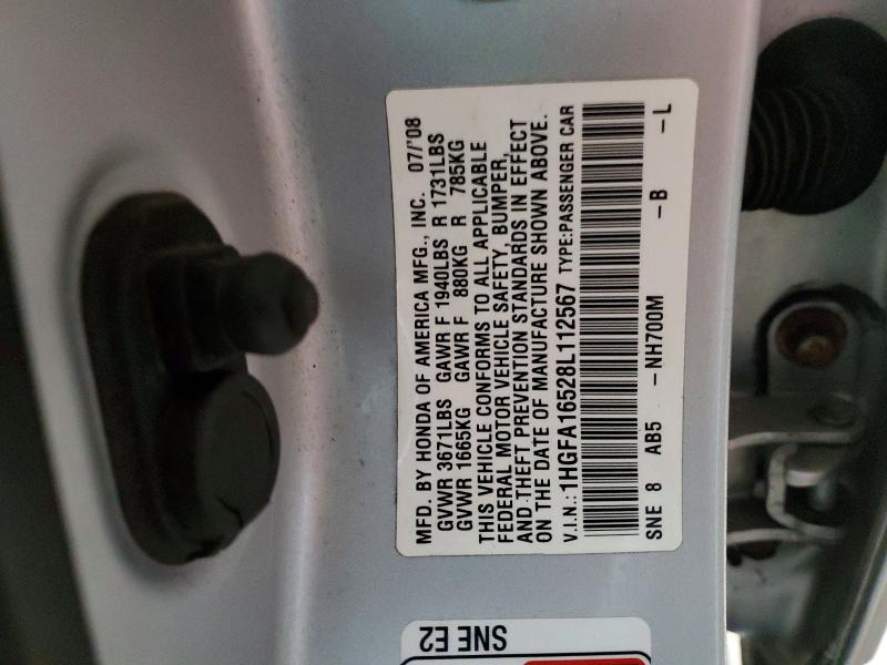 Aukcja sprzedaży 2008 Honda Civic, vin: 1HGFA16528L112567, numer aukcji: 78457915