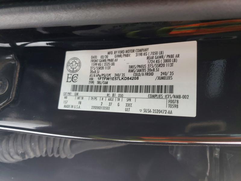 2020 Ford F150 მანქანა იყიდება აუქციონზე, vin: 1FTFW1E57LKD84208, აუქციონის ნომერი: 75653145