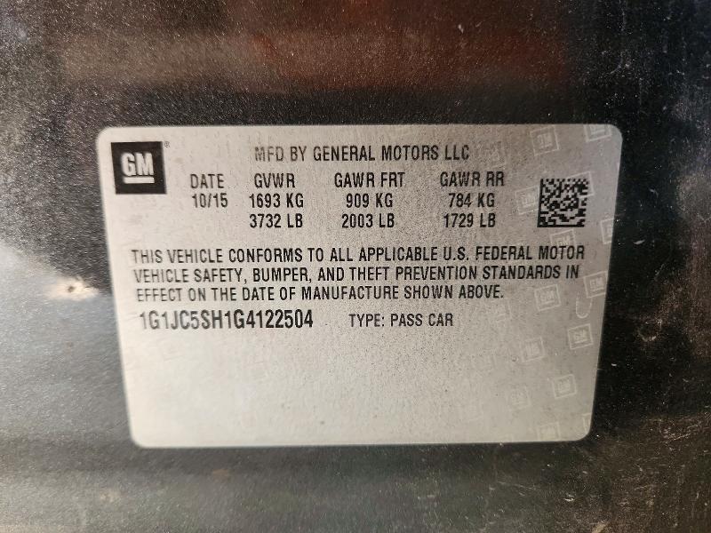 Продажа на аукционе авто 2016 Chevrolet Sonic, vin: 1G1JC5SH1G4122504, номер лота: 76614945