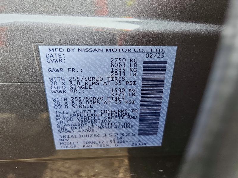 Aukcja sprzedaży 2025 Infiniti Qx60, vin: 5N1AL1HU2SC352325, numer aukcji: 76406815