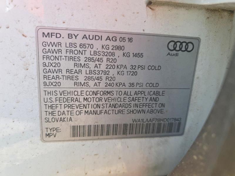76418555 :رقم المزاد ، WA1LAAF78HD017843 vin ، 2017 Audi Q7 مزاد بيع