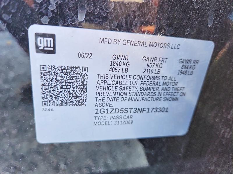 Продаж на аукціоні авто 2022 Chevrolet Malibu, vin: 1G1ZD5ST3NF173301, номер лоту: 77758735