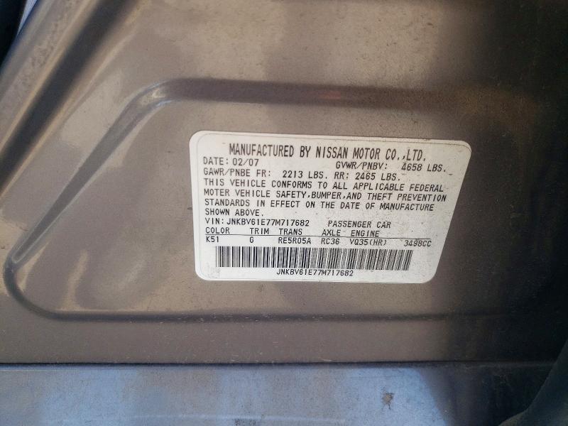 76582085 :رقم المزاد ، JNKBV61E77M717682 vin ، 2007 Infiniti G35 مزاد بيع