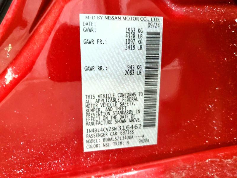 Продажа на аукционе авто 2025 Nissan Altima, vin: 1N4BL4CV2SN316462, номер лота: 75744245