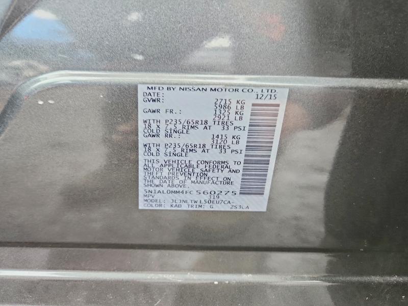 Aukcja sprzedaży 2015 Infiniti Qx60, vin: 5N1AL0MM4FC560275, numer aukcji: 78179935