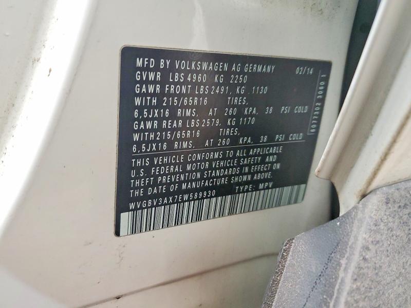 Aukcja sprzedaży 2014 Volkswagen Tiguan, vin: WVGBV3AX7EW589930, numer aukcji: 77491235