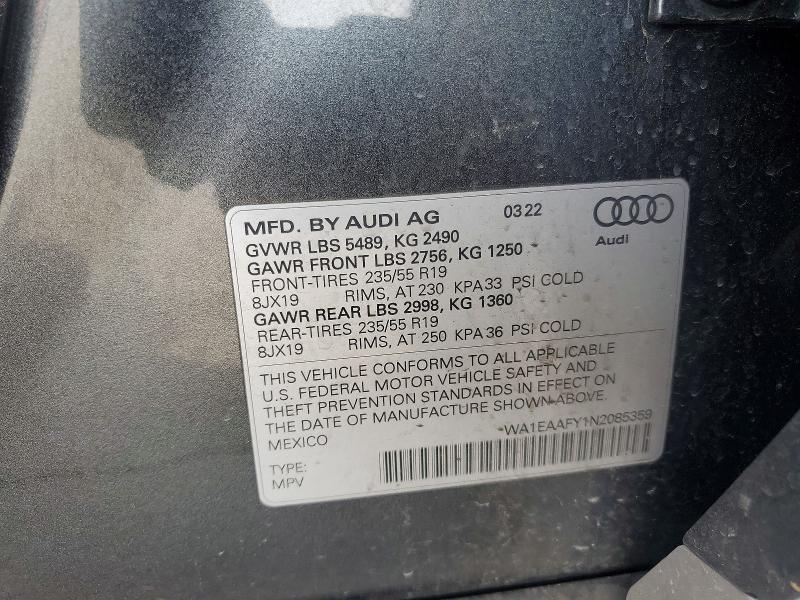 Продаж на аукціоні авто 2022 Audi Q5, vin: WA1EAAFY1N2085359, номер лоту: 78255325