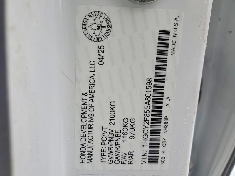 Продажа на аукционе авто 2025 Honda Accord, vin: 1HGCY2F85SA801598, номер лота: 78178265