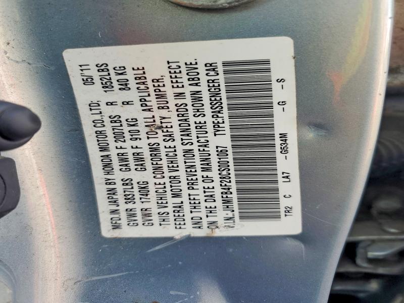 Продаж на аукціоні авто 2012 Honda Civic, vin: JHMFB4F28CS001067, номер лоту: 76520665