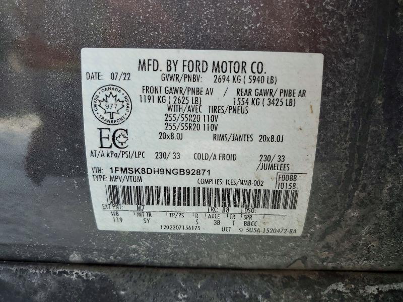 Aukcja sprzedaży 2022 Ford Explorer, vin: 1FMSK8DH9NGB92871, numer aukcji: 76451555