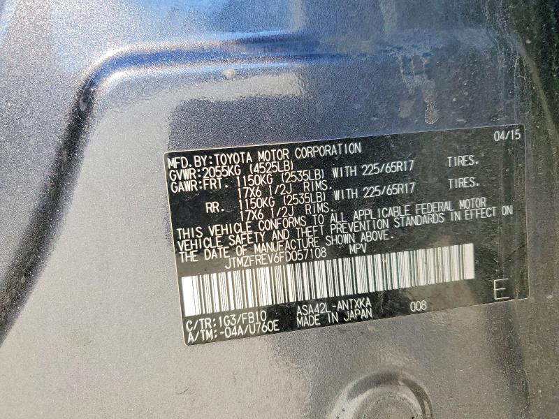 Aukcja sprzedaży 2015 Toyota Rav4, vin: JTMZFREV6FD057108, numer aukcji: 77213615