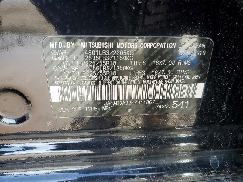 Продаж на аукціоні авто 2019 Mitsubishi Outlander, vin: JA4AD3A32KZ044867, номер лоту: 78876835