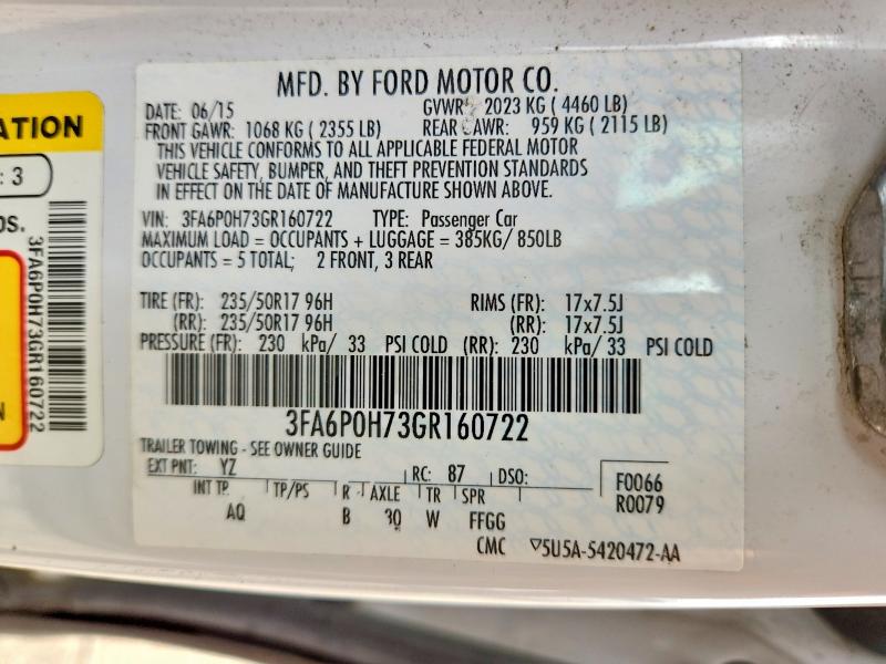 2016 Ford Fusion მანქანა იყიდება აუქციონზე, vin: 3FA6P0H73GR160722, აუქციონის ნომერი: 79052285