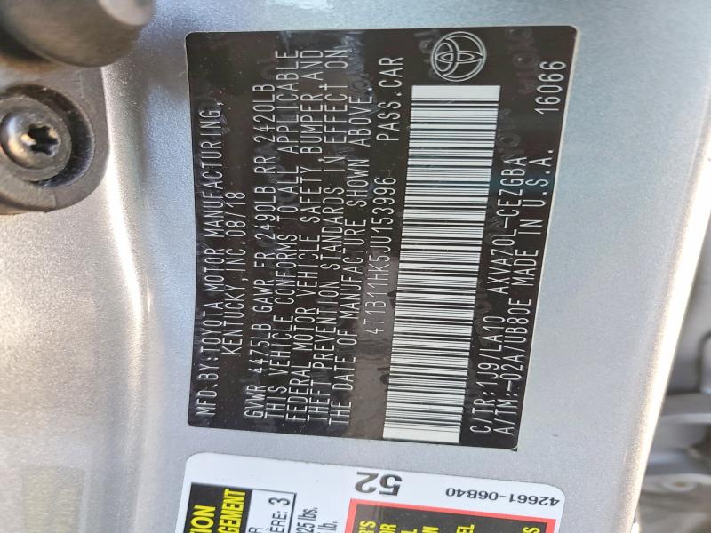 Aukcja sprzedaży 2018 Toyota Camry, vin: 4T1B11HK5JU153996, numer aukcji: 78605055