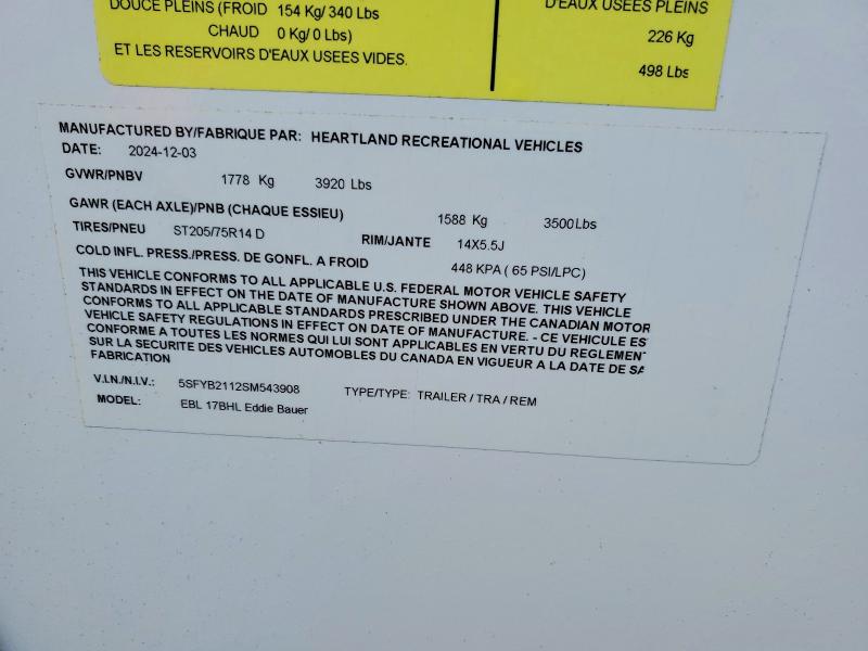 78359395 :رقم المزاد ، 5SFYB2112SM543908 vin ، 2025 Heartland Pioneer مزاد بيع