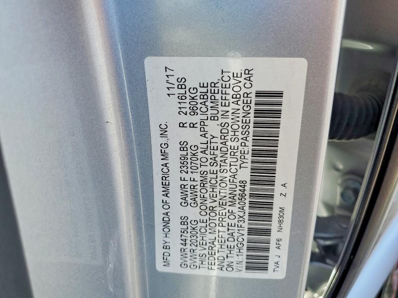 79252555 :رقم المزاد ، 1HGCV1F3XJA056448 vin ، 2018 Honda Accord مزاد بيع