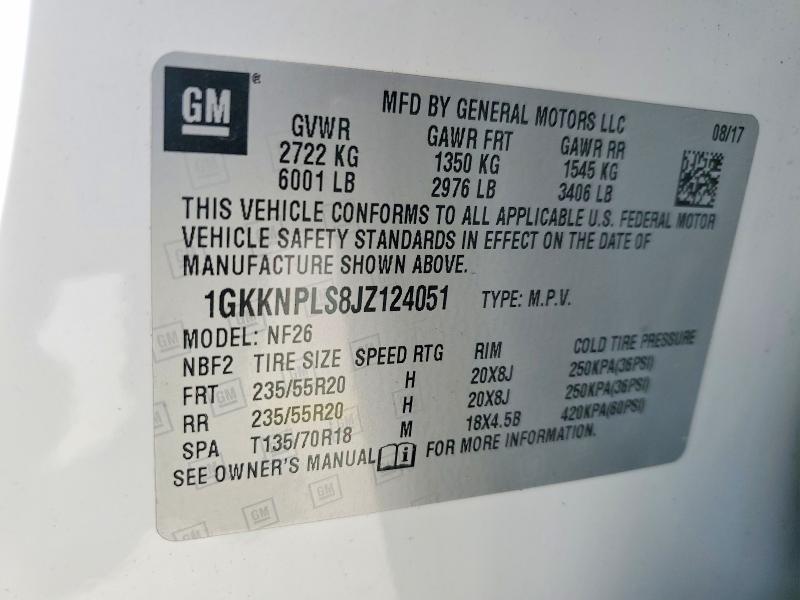 Aukcja sprzedaży 2018 Gmc Acadia, vin: 1GKKNPLS8JZ124051, numer aukcji: 78789005