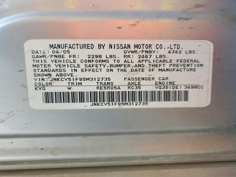 Aukcja sprzedaży 2005 Infiniti G35, vin: JNKCV51F95M312735, numer aukcji: 78329105