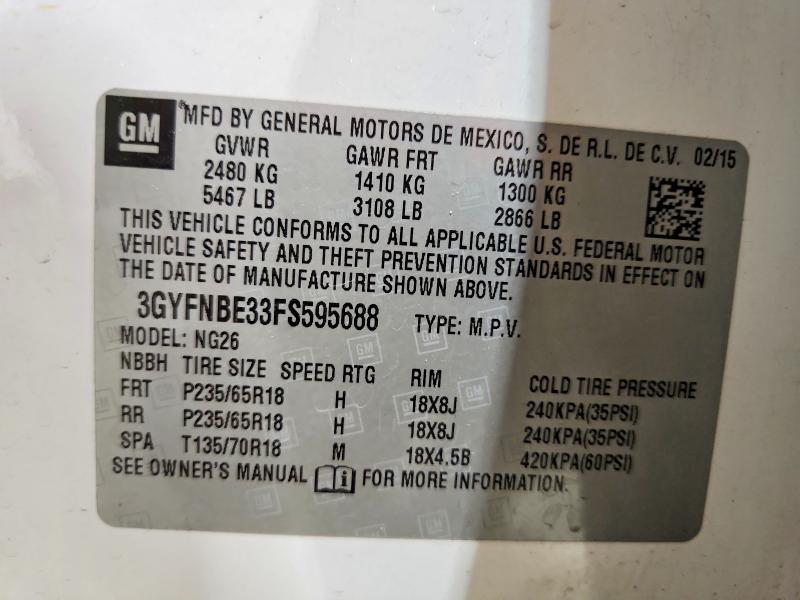 78185075 :رقم المزاد ، 3GYFNBE33FS595688 vin ، 2015 Cadillac Srx مزاد بيع