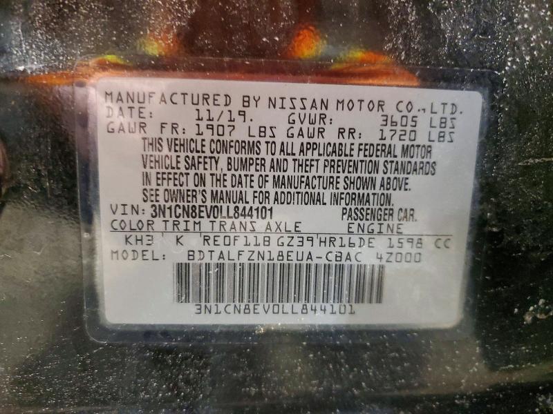 Продажа на аукционе авто 2020 Nissan Versa, vin: 3N1CN8EV0LL844101, номер лота: 77404125