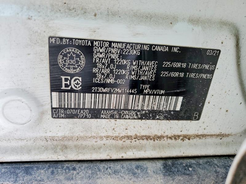 2021 Toyota Rav4 მანქანა იყიდება აუქციონზე, vin: 2T3DWRFV2MW114445, აუქციონის ნომერი: 77542245