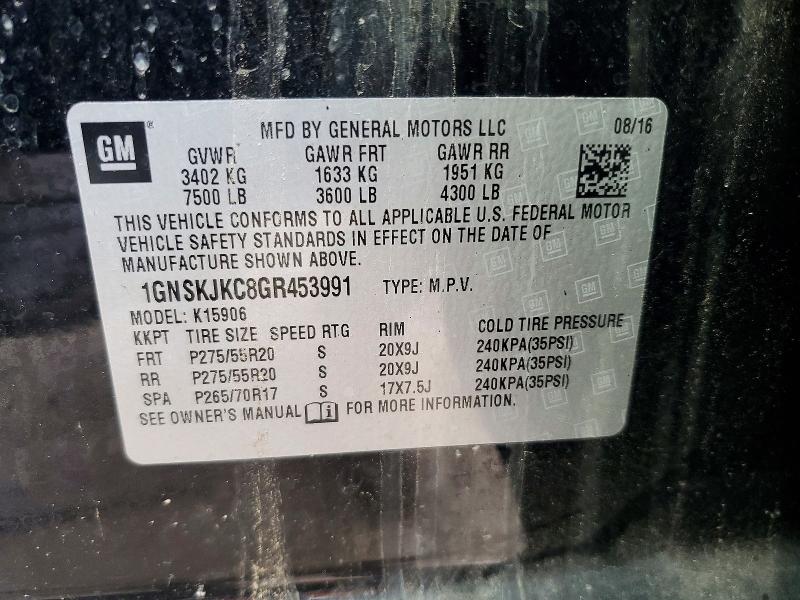Продаж на аукціоні авто 2016 Chevrolet Suburban, vin: 1GNSKJKC8GR453991, номер лоту: 77842295