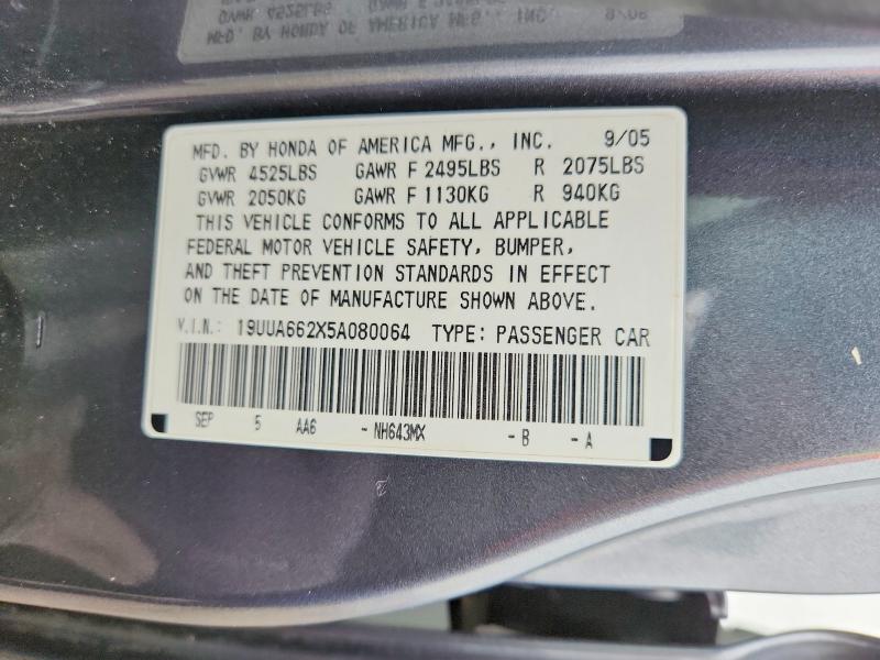 Продаж на аукціоні авто 2005 Acura Tl, vin: 19UUA662X5A080064, номер лоту: 77712015