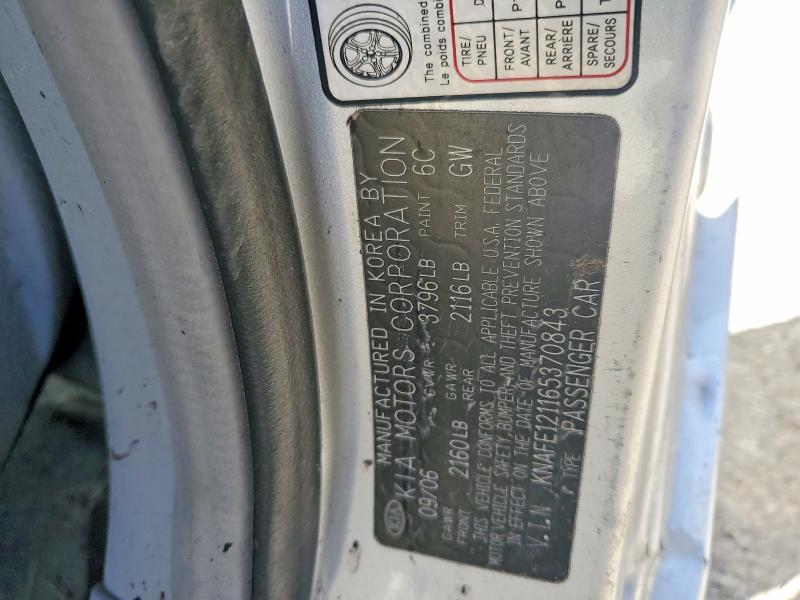 Продажа на аукционе авто 2006 Kia Spectra, vin: KNAFE121165370843, номер лота: 78457065