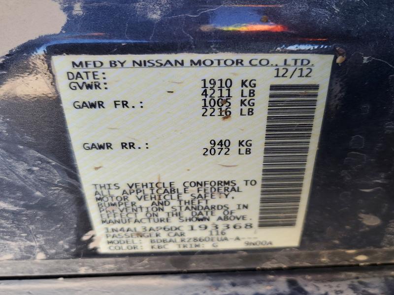 2013 Nissan Altima მანქანა იყიდება აუქციონზე, vin: 1N4AL3AP6DC193368, აუქციონის ნომერი: 77671865