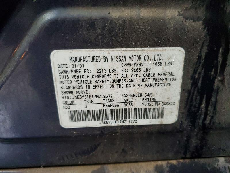 2007 Infiniti G35 მანქანა იყიდება აუქციონზე, vin: JNKBV61E17M712672, აუქციონის ნომერი: 77187745