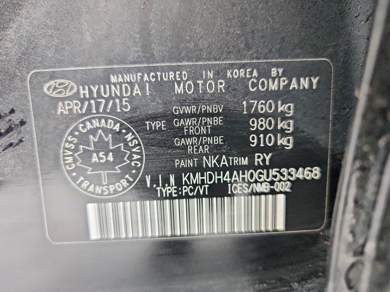 Aukcja sprzedaży 2016 Hyundai Elantra, vin: KMHDH4AH0GU533468, numer aukcji: 77903075