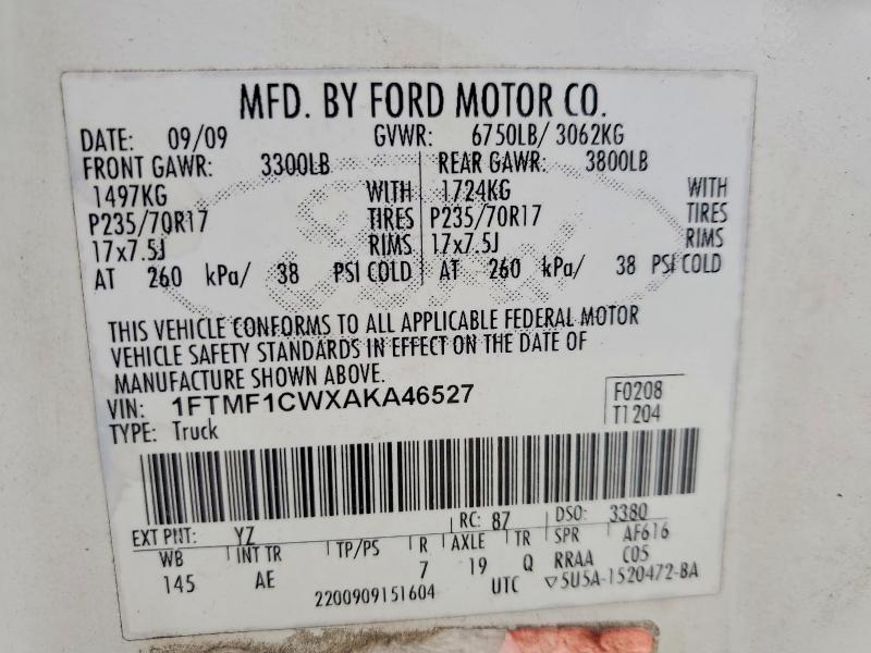 Продажа на аукционе авто 2010 Ford F150, vin: 1FTMF1CWXAKA46527, номер лота: 53304806