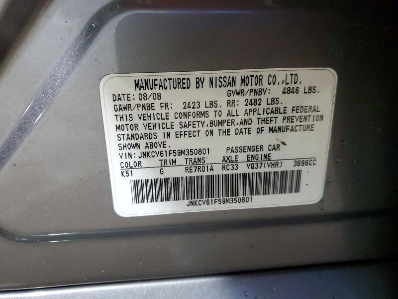77739735 :رقم المزاد ، JNKCV61F59M350801 vin ، 2009 Infiniti G37 Sedan مزاد بيع