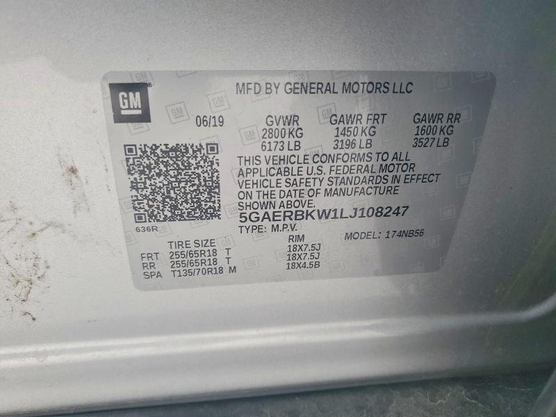 78439295 :رقم المزاد ، 5GAERBKW1LJ108247 vin ، 2020 Buick Enclave مزاد بيع