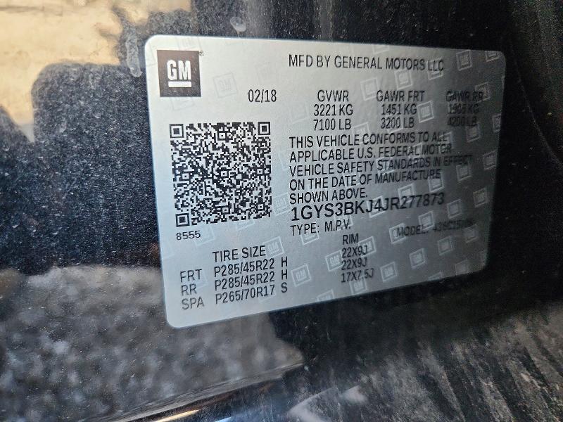 77011785 :رقم المزاد ، 1GYS3BKJ4JR277873 vin ، 2018 Cadillac Escalade مزاد بيع