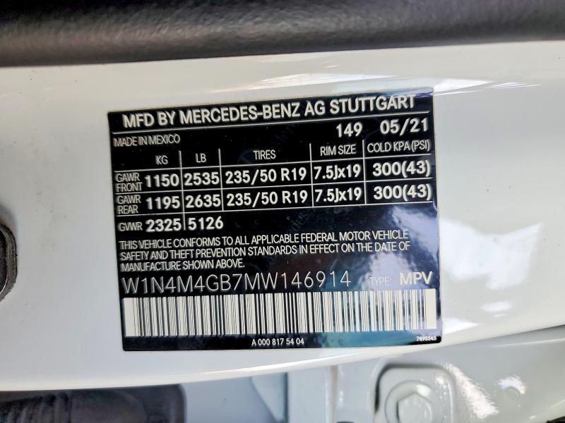 Продаж на аукціоні авто 2021 Mercedes-benz Glb, vin: W1N4M4GB7MW146914, номер лоту: 77385725
