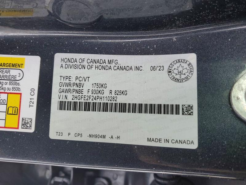 2023 Honda Civic მანქანა იყიდება აუქციონზე, vin: 2HGFE2F24PH110282, აუქციონის ნომერი: 75585765