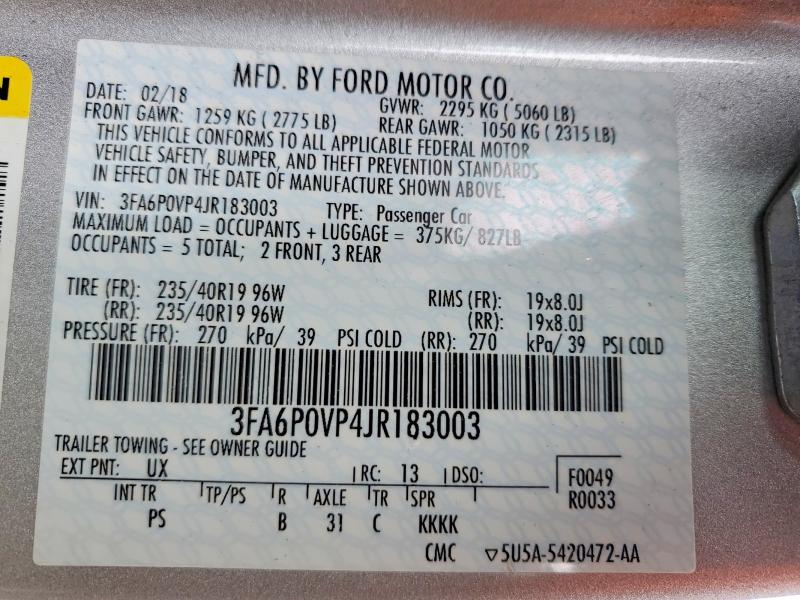 Продажа на аукционе авто 2018 Ford Fusion, vin: 3FA6P0VP4JR183003, номер лота: 76919305