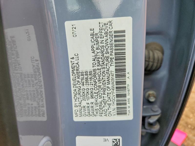 78403585 :رقم المزاد ، 1HGCV1F49MA091477 vin ، 2021 Honda Accord مزاد بيع