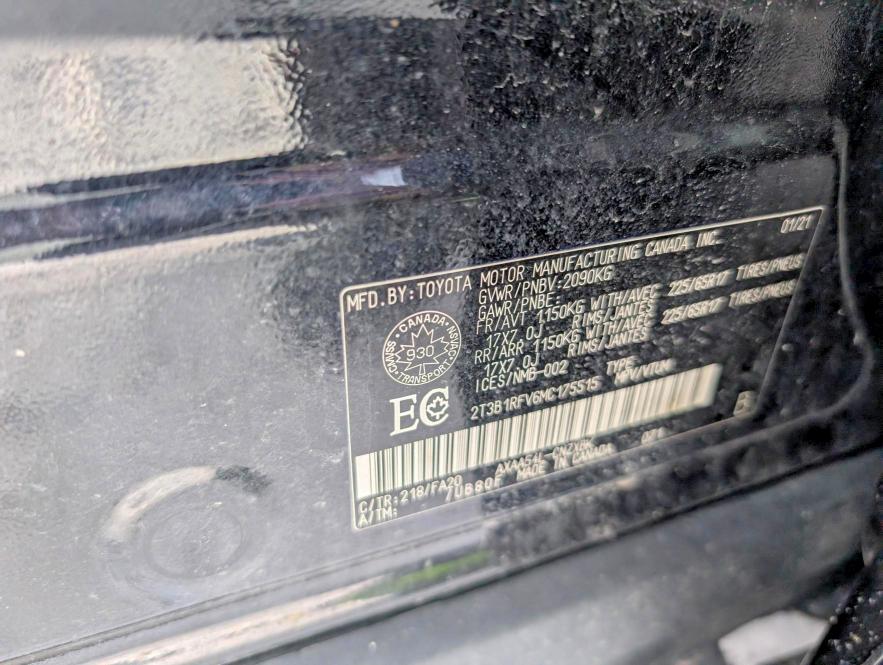 2021 Toyota Rav4 მანქანა იყიდება აუქციონზე, vin: 2T3B1RFV6MC175515, აუქციონის ნომერი: 74604465