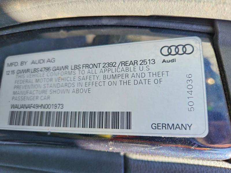 2017 Audi A4 მანქანა იყიდება აუქციონზე, vin: WAUANAF49HN001973, აუქციონის ნომერი: 74507115