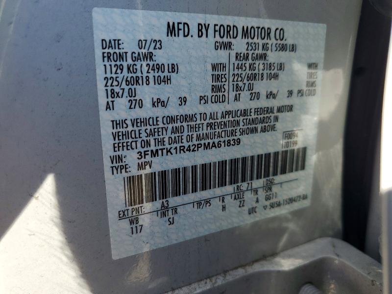 78369475 :رقم المزاد ، 3FMTK1R42PMA61839 vin ، 2023 Ford Mustang Mach-e مزاد بيع