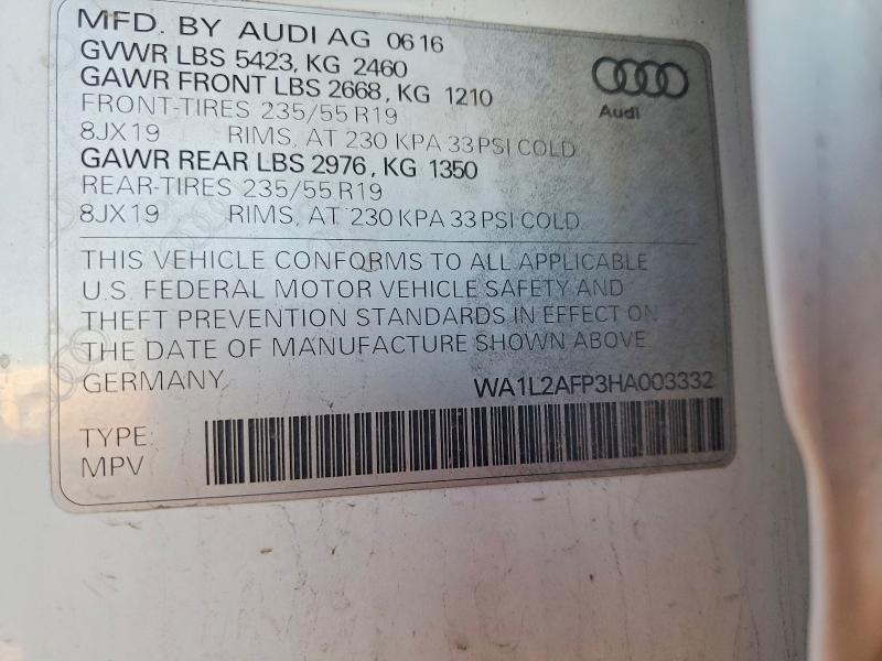 2017 Audi Q5 მანქანა იყიდება აუქციონზე, vin: WA1L2AFP3HA003332, აუქციონის ნომერი: 75840975