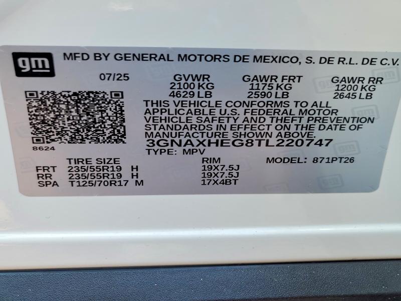 2026 Chevrolet Equinox მანქანა იყიდება აუქციონზე, vin: 3GNAXHEG8TL220747, აუქციონის ნომერი: 77567335