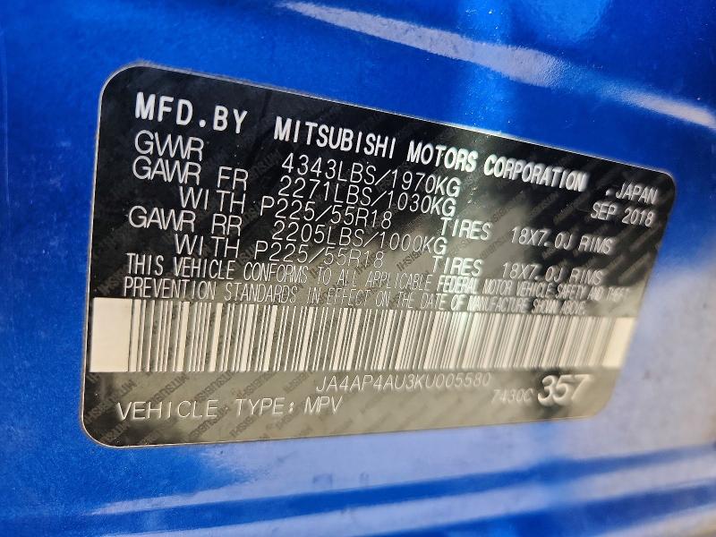 Продаж на аукціоні авто 2019 Mitsubishi Outlander Sport, vin: JA4AP4AU3KU005580, номер лоту: 77368145